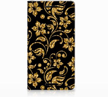 B2Ctelecom Nokia 2.1 2018 Standcase Hoesje Design Gouden Bloemen