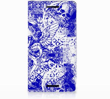 B2Ctelecom Nokia 2.1 2018 Uniek Standcase Hoesje Angel Skull Blue