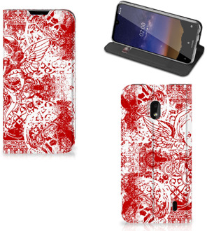 B2Ctelecom Nokia 2.2 Mobiel BookCase Angel Skull Red