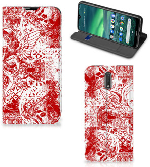 B2Ctelecom Nokia 2.3 Mobiel BookCase Angel Skull Red