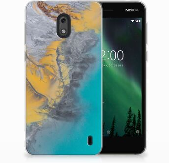 B2Ctelecom Nokia 2 TPU Hoesje Design Marble Blue Gold