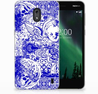 B2Ctelecom Nokia 2 Uniek TPU Hoesje Angel Skull Blue