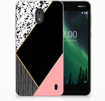 B2Ctelecom Nokia 2 Uniek TPU Hoesje Black Pink Shapes