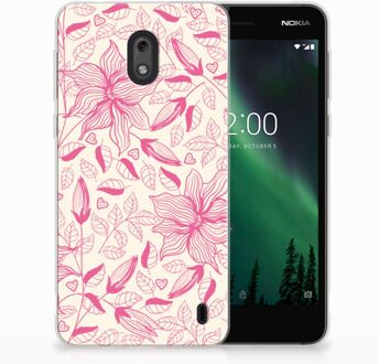 B2Ctelecom Nokia 2 Uniek TPU Hoesje Pink Flowers