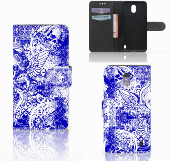 B2Ctelecom Nokia 2 Uniek Wallet Book Case Hoesje Angel Skull Blue