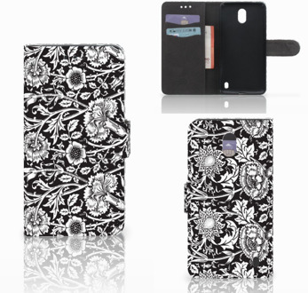 B2Ctelecom Nokia 2 Uniek Wallet Book Case Hoesje Black Flowers