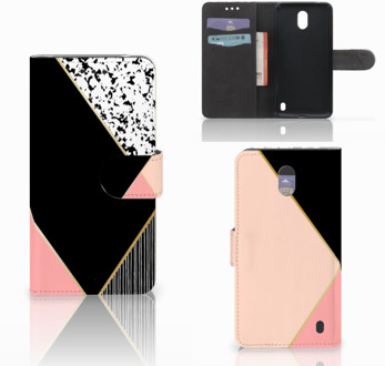 B2Ctelecom Nokia 2 Uniek Wallet Book Case Hoesje Black Pink Shapes