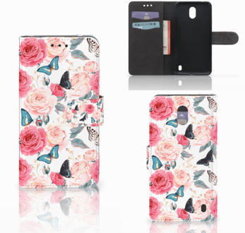 B2Ctelecom Nokia 2 Uniek Wallet Book Case Hoesje Butterfly Roses