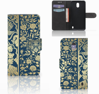 B2Ctelecom Nokia 2 Uniek Wallet Book Case Hoesje Golden Flowers