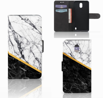 B2Ctelecom Nokia 2 Uniek Wallet Book Case Hoesje Marble White Black