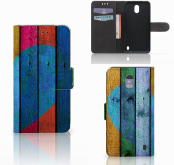 B2Ctelecom Nokia 2 Uniek Wallet Book Case Hoesje Wood Heart