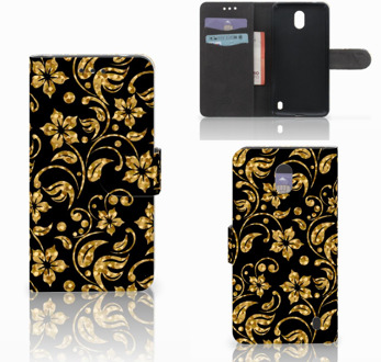 B2Ctelecom Nokia 2 Wallet Book Case Hoesje Design Gouden Bloemen