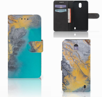 B2Ctelecom Nokia 2 Wallet Book Case Hoesje Design Marble Blue Gold