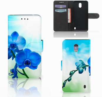 B2Ctelecom Nokia 2 Wallet Book Case Hoesje Design Orchidee Blauw