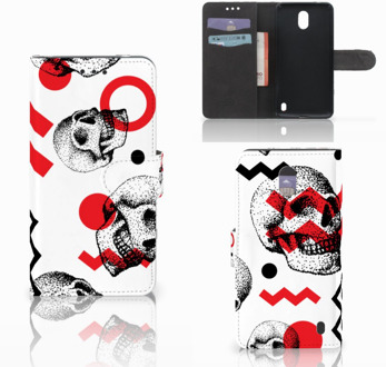 B2Ctelecom Nokia 2 Wallet Book Case Hoesje Design Skull Red