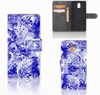 B2Ctelecom Nokia 3.1 (2018) Bookcase Hoesje Angel Skull Blue