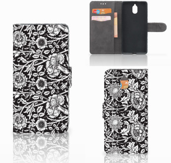 B2Ctelecom Nokia 3.1 (2018) Bookcase Hoesje Black Flowers