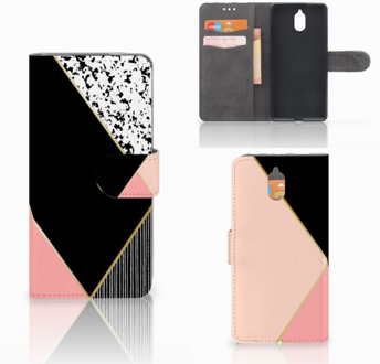 B2Ctelecom Nokia 3.1 (2018) Bookcase Hoesje Black Pink Shapes