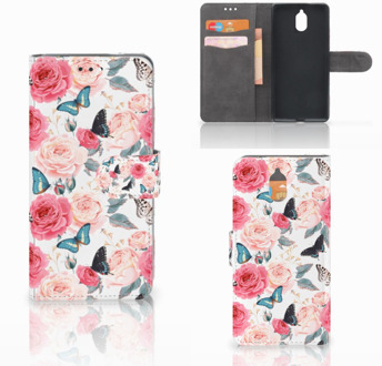 B2Ctelecom Nokia 3.1 (2018) Bookcase Hoesje Butterfly Roses