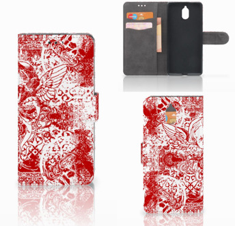 B2Ctelecom Nokia 3.1 (2018) Bookcase Hoesje Design Angel Skull Red