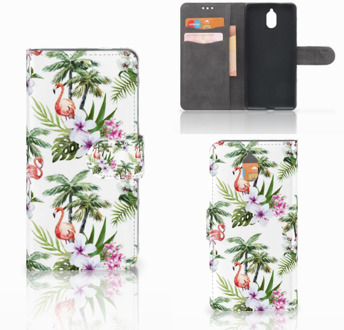 B2Ctelecom Nokia 3.1 (2018) Bookcase Hoesje Design Flamingo Palms