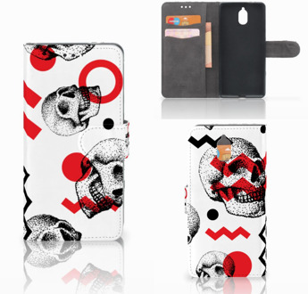 B2Ctelecom Nokia 3.1 (2018) Bookcase Hoesje Design Skull Red