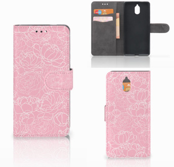 B2Ctelecom Nokia 3.1 (2018) Bookcase Hoesje Design White Flowers