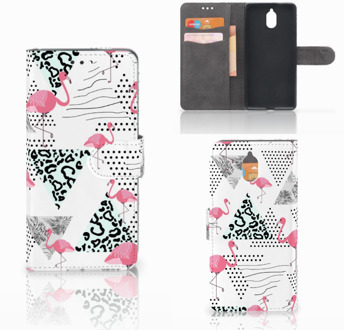 B2Ctelecom Nokia 3.1 (2018) Bookcase Hoesje Flamingo Triangle