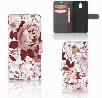 B2Ctelecom Nokia 3.1 (2018) Bookcase Hoesje Watercolor Flowers