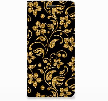 B2Ctelecom Nokia 3.1 (2018) Standcase Hoesje Design Gouden Bloemen