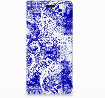 B2Ctelecom Nokia 3.1 (2018) Uniek Standcase Hoesje Angel Skull Blue