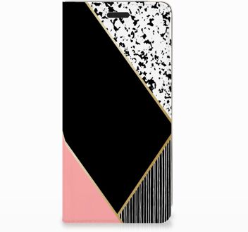 B2Ctelecom Nokia 3.1 (2018) Uniek Standcase Hoesje Black Pink Shapes