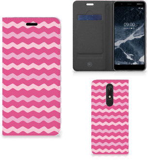 B2Ctelecom Nokia 5.1 (2018) Hoesje met Magneet Waves Pink