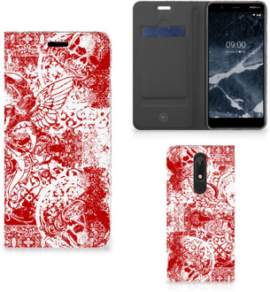 B2Ctelecom Nokia 5.1 (2018) Mobiel BookCase Angel Skull Red