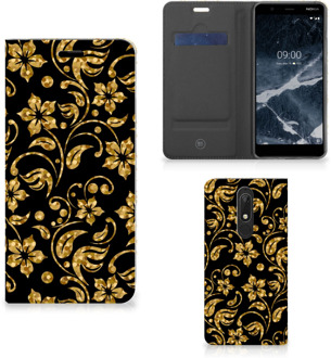 B2Ctelecom Nokia 5.1 (2018) Smart Cover Gouden Bloemen