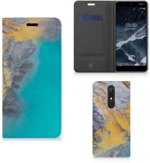 B2Ctelecom Nokia 5.1 (2018) Standcase Marmer Blauw Goud