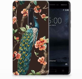 B2Ctelecom Nokia 5 Uniek TPU Hoesje Pauw met Bloemen