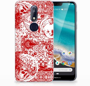 B2Ctelecom Nokia 7.1 TPU Hoesje Design Angel Skull Red