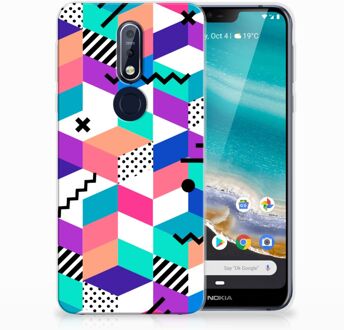 B2Ctelecom Nokia 7.1 TPU Hoesje Design Blocks Colorful