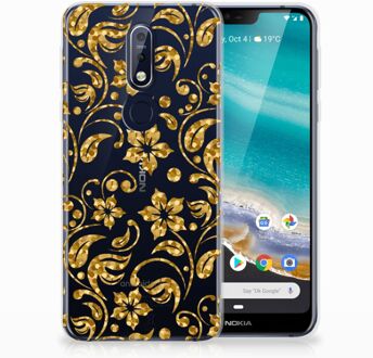 B2Ctelecom Nokia 7.1 TPU Hoesje Design Gouden Bloemen