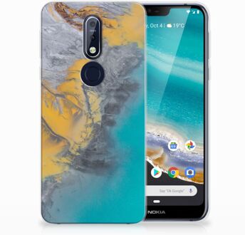 B2Ctelecom Nokia 7.1 TPU Hoesje Design Marble Blue Gold