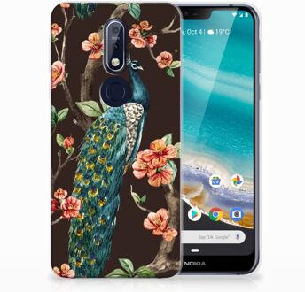 B2Ctelecom Nokia 7.1 TPU Hoesje Design Pauw met Bloemen