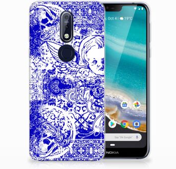 B2Ctelecom Nokia 7.1 Uniek TPU Hoesje Angel Skull Blue