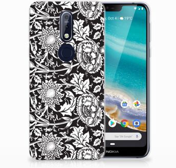 B2Ctelecom Nokia 7.1 Uniek TPU Hoesje Black Flowers