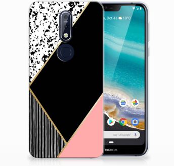 B2Ctelecom Nokia 7.1 Uniek TPU Hoesje Black Pink Shapes