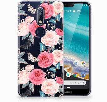 B2Ctelecom Nokia 7.1 Uniek TPU Hoesje Butterfly Roses