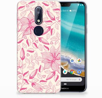 B2Ctelecom Nokia 7.1 Uniek TPU Hoesje Pink Flowers