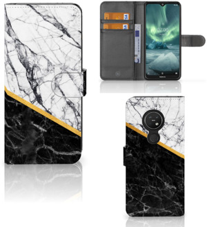 B2Ctelecom Nokia 7.2 | Nokia 6.2 Bookcase Marble White Black