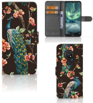 B2Ctelecom Nokia 7.2 | Nokia 6.2 Telefoonhoesje met Pasjes Pauw met Bloemen