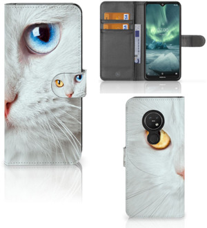 B2Ctelecom Nokia 7.2 | Nokia 6.2 Telefoonhoesje met Pasjes Witte Kat